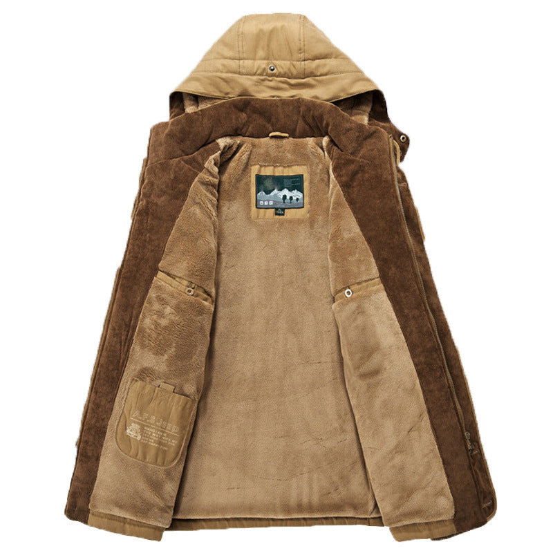 Thickened Multi-pocket Hooded Men's Cotton Coat