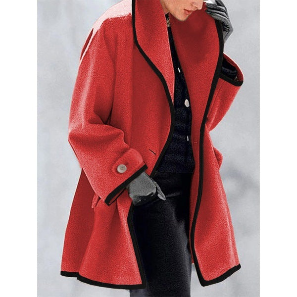 Neck Loose Hooded Woolen Coat