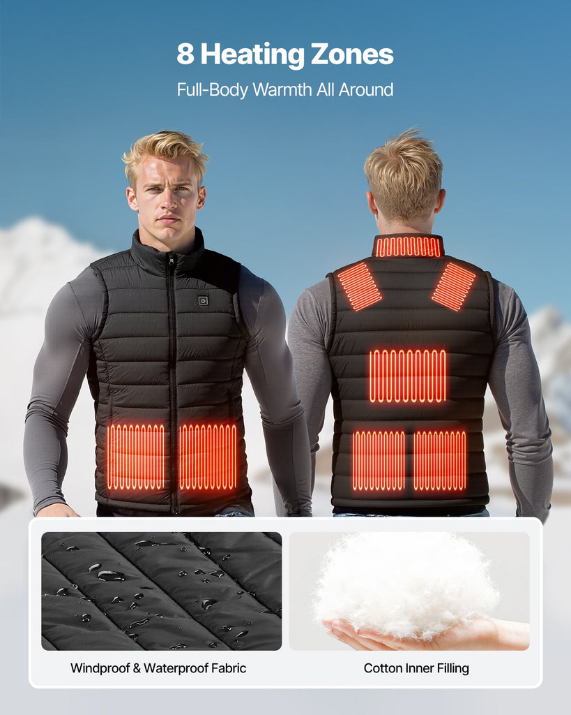Heated Vest, Men Electric Heating Vest With 16000 MAh Battery Pack, 8 Heating Zones Lightweight Rechargeable Winter-Vest With 3 Levels, For Outdoor Hiking Camping Fishing Skiing, Size L