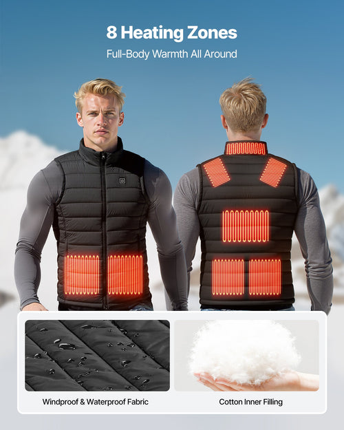 Heated Vest, Men Electric Heating Vest With 16000 MAh Battery Pack, 8 Heating Zones Lightweight Rechargeable Winter-Vest With 3 Levels, For Outdoor Hiking Camping Fishing Skiing, Size L