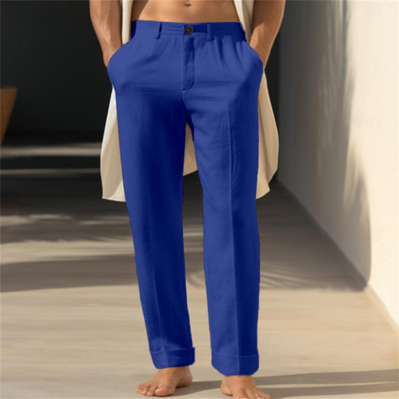 Four Seasons Slim Fit Men's Casual Solid Color Trousers