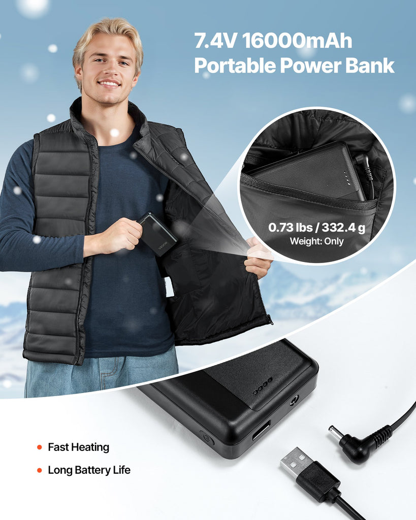 Heated Vest, Men Electric Heating Vest With 16000 MAh Battery Pack, 8 Heating Zones Lightweight Rechargeable Winter-Vest With 3 Levels, For Outdoor Hiking Camping Fishing Skiing, Size L