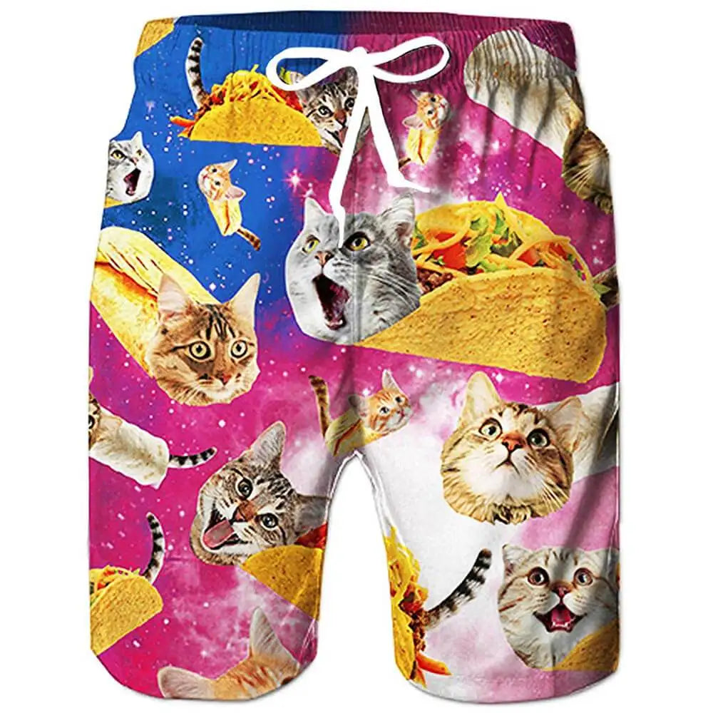 Funny Cat 3D Printed Men's Mesh Lining Beach Trunks