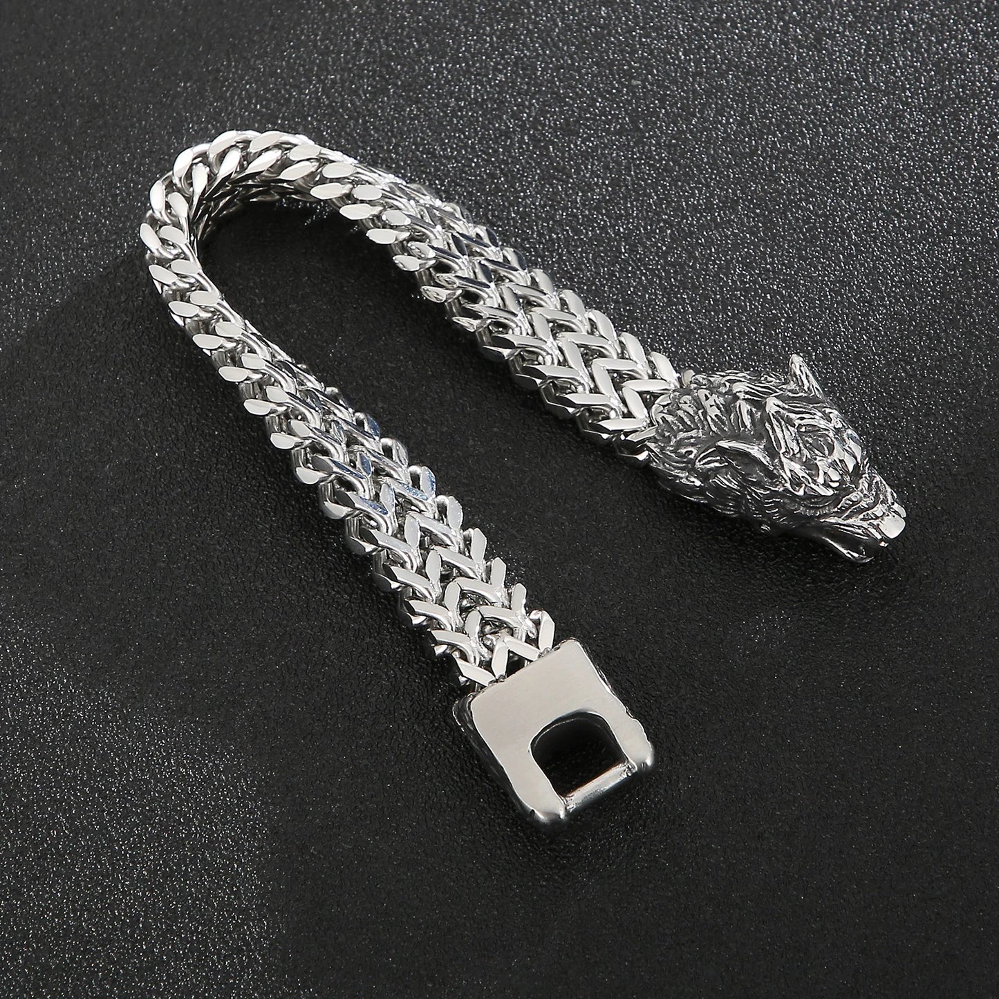 Wolf Head Punk Men Bracelet Viking Retro Stainless Steel Chain Bangle Jewelry