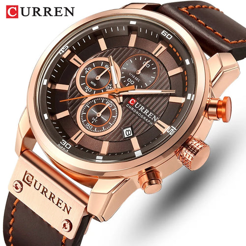 Men's Leather Sports Military Quartz Wristwatch Chronograph Male Clock