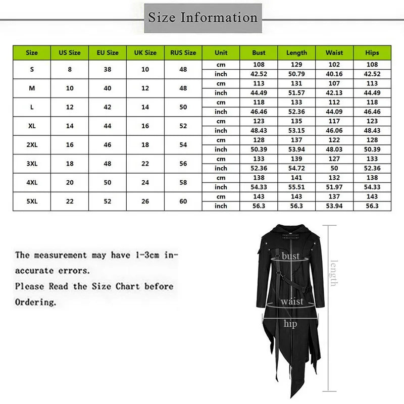 Men Gothic Trench Coat Hooded Cloak Men's Irregular Design Street Vintage Jackets