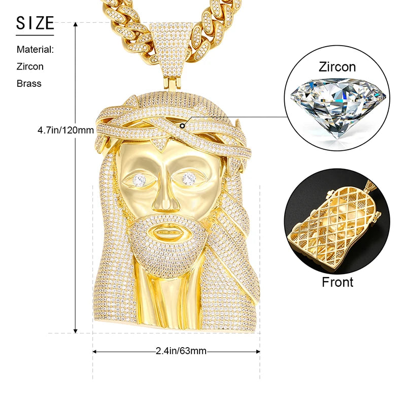 Big Gold Colour Jesus Copper Iced Out Cubic Zirconia Pendant For Men