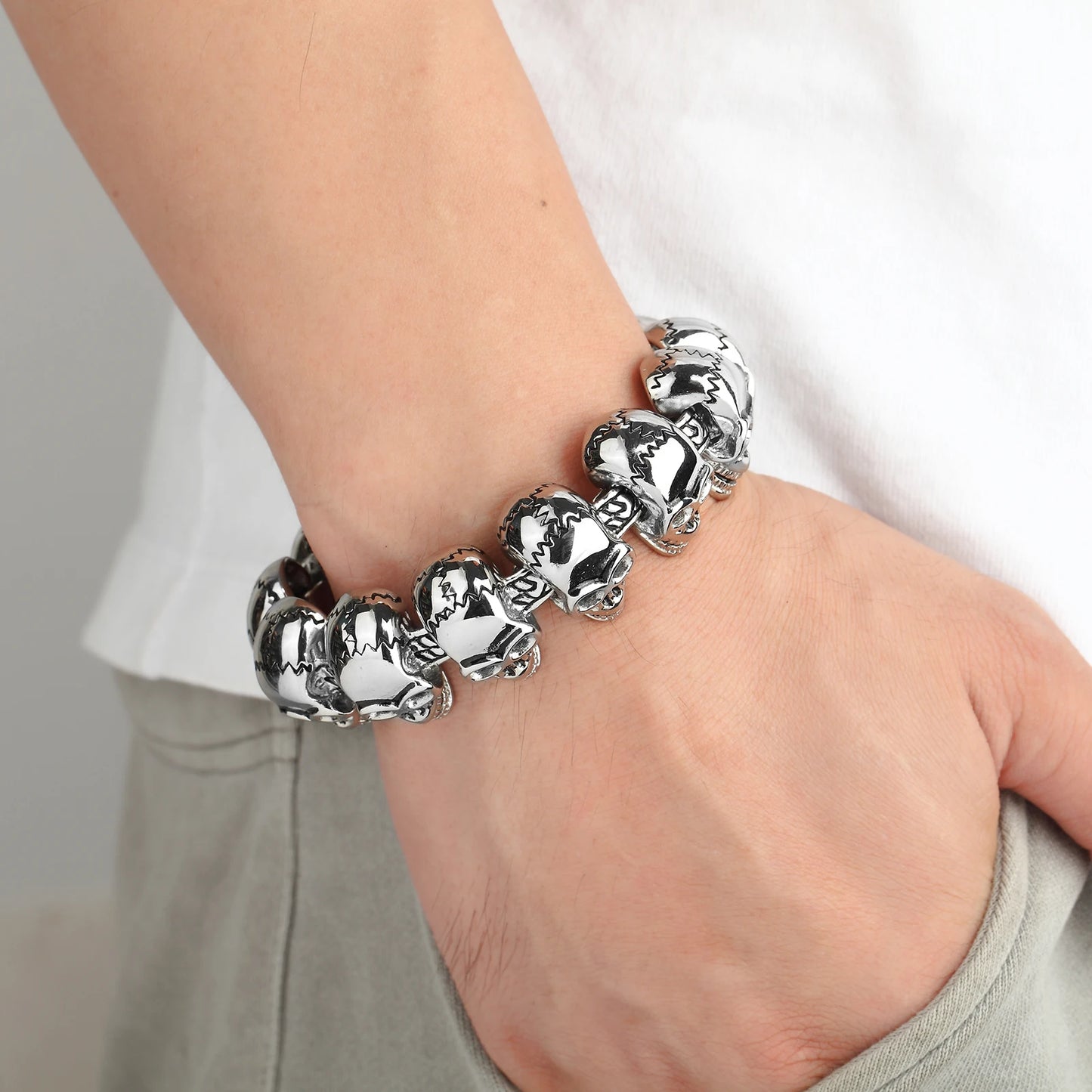 Punk Style12 Skulls Men's Stainless Steel Bracelet Jewelry