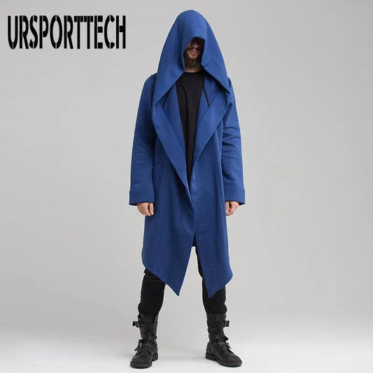 Men's Hooded Long Windbreaker Overcoat Trench Coat Jacket