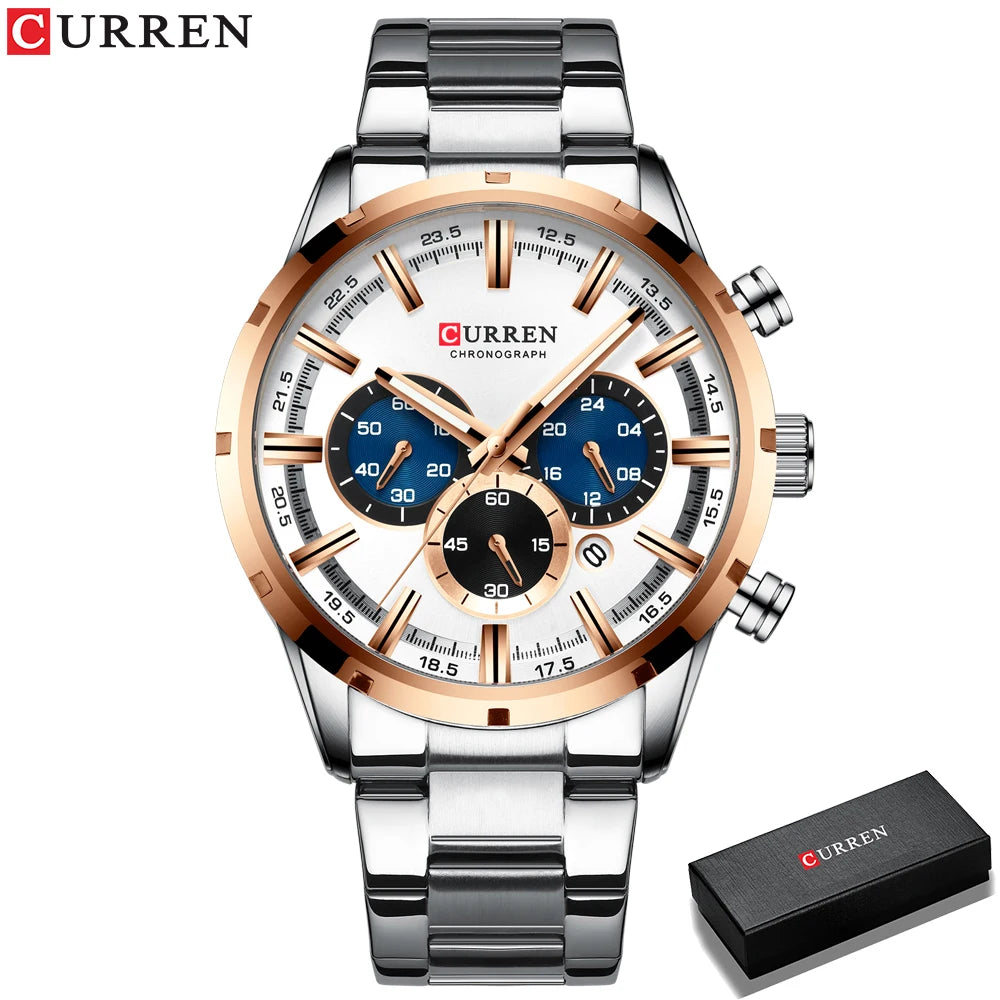 Men's Stainless Steel Band Date Waterproof Luxuries Wrist Watches