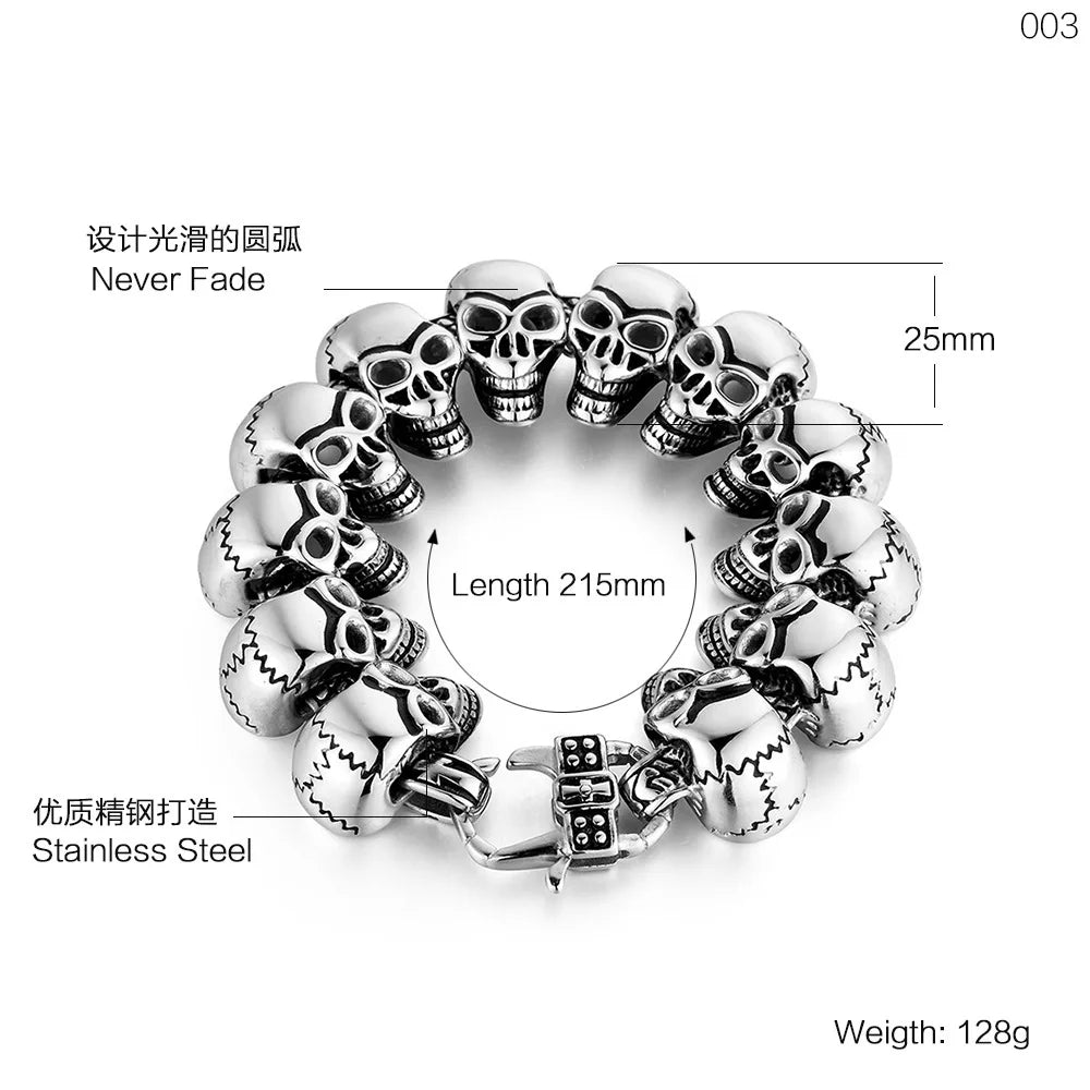 Punk Style12 Skulls Men's Stainless Steel Bracelet Jewelry