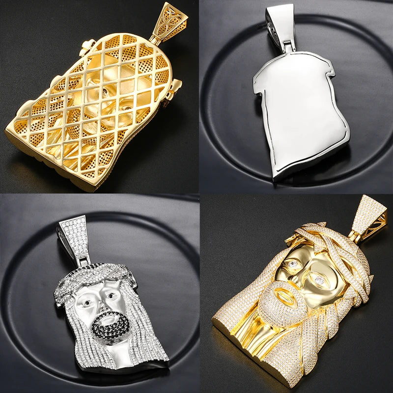 Big Gold Colour Jesus Copper Iced Out Cubic Zirconia Pendant For Men