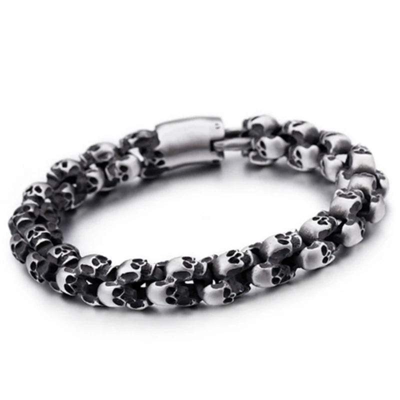 Punk Bracelets Men Stainless Steel Matte Skull Charm Gothic Jewelry