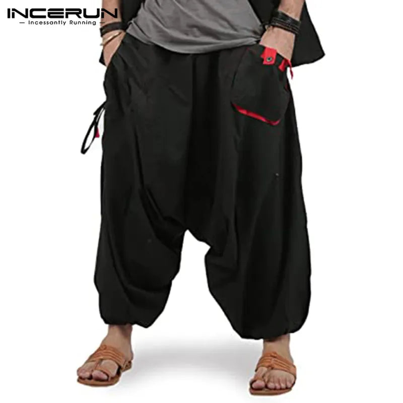 Men Harem Elastic Waist Loose Drop Crotch Trousers