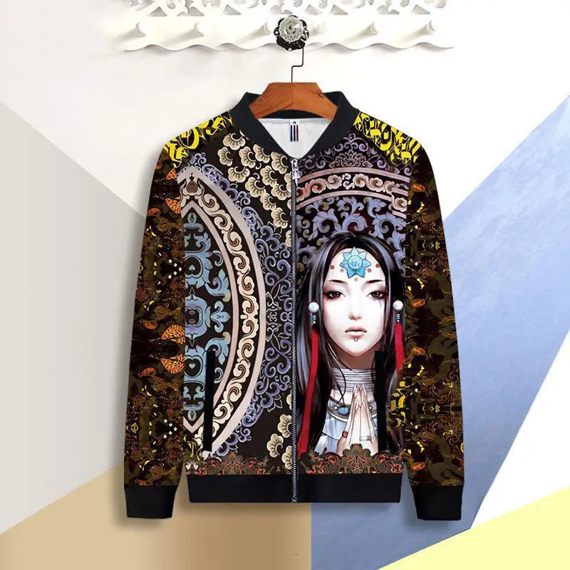 Men's sports print beauty figure sports jacket Asian size M-5XL