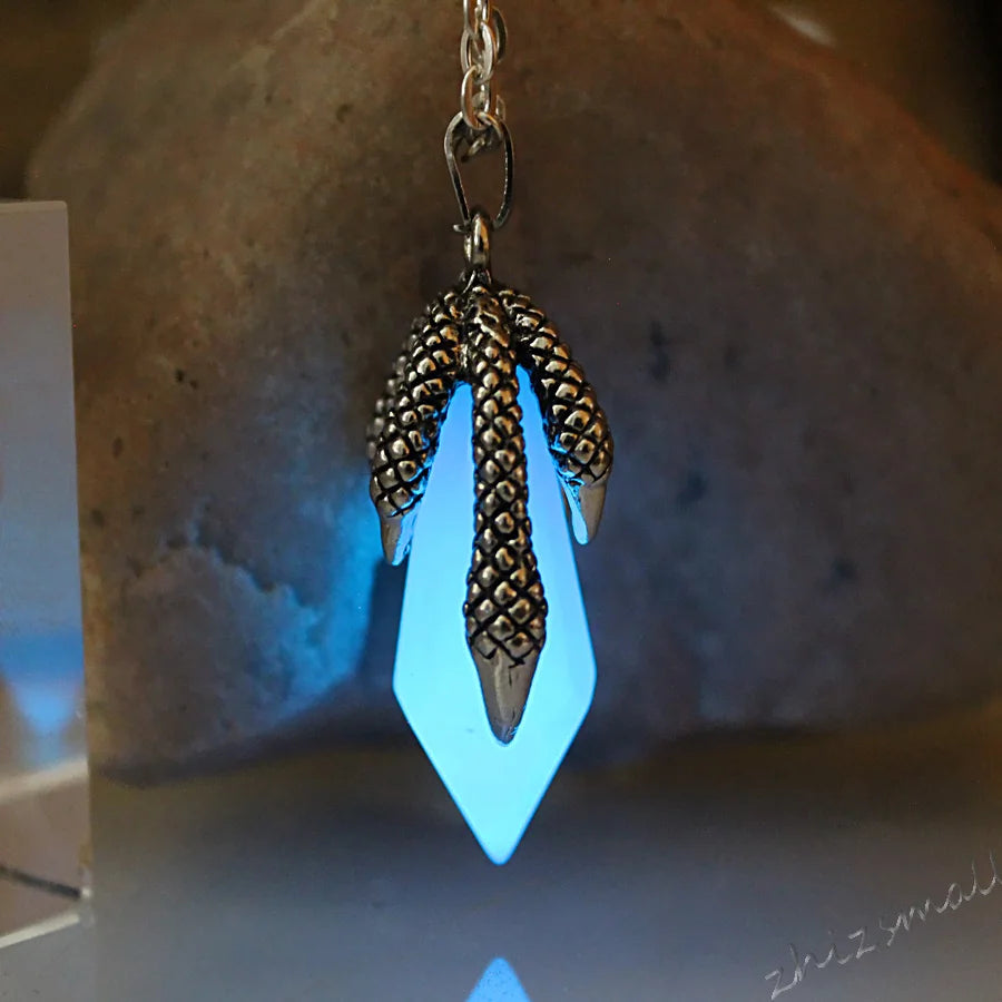 Stainless steel dragon talons Luminous Obsidian Pendants GLOW in the DARK necklaces