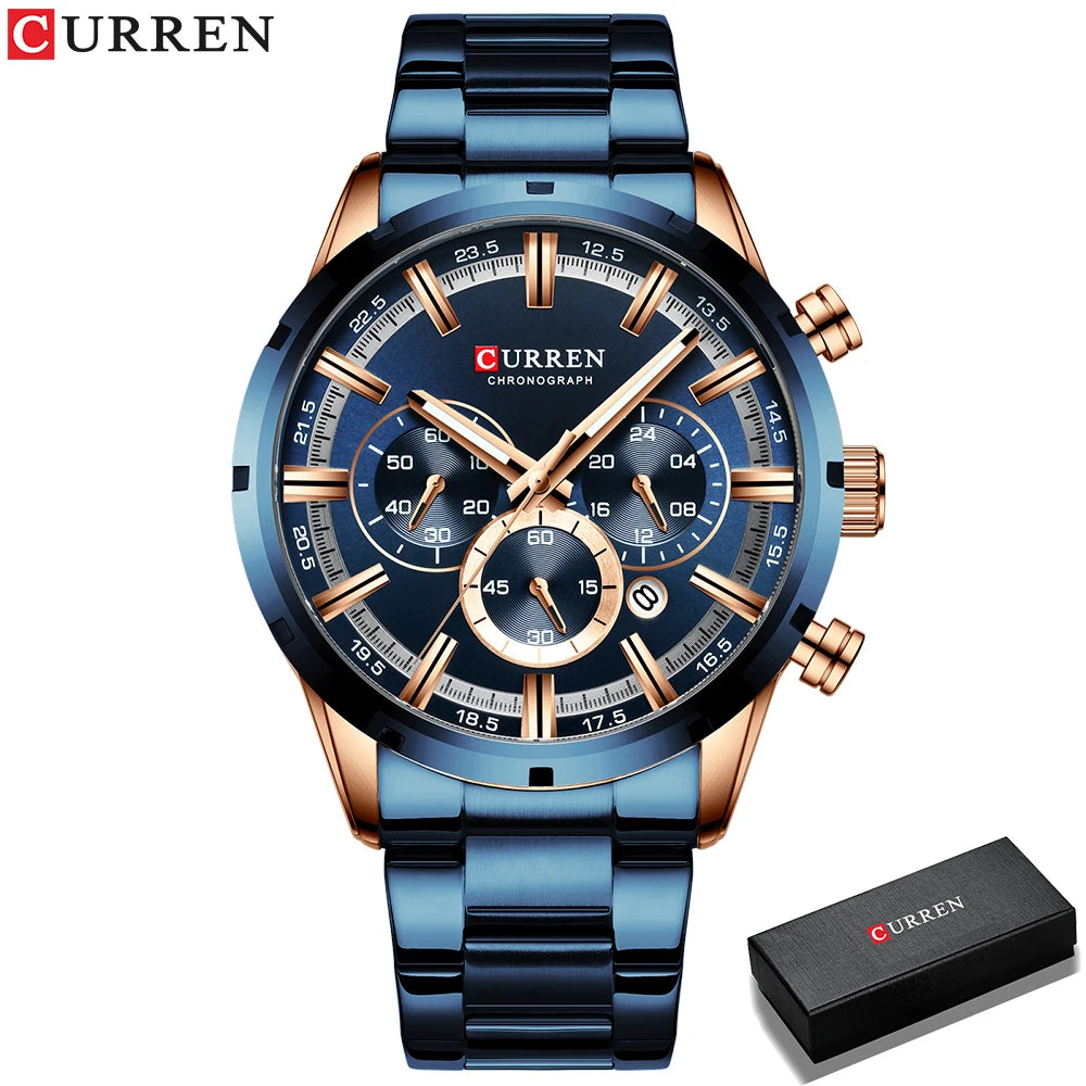 Men's Stainless Steel Band Date Waterproof Luxuries Wrist Watches