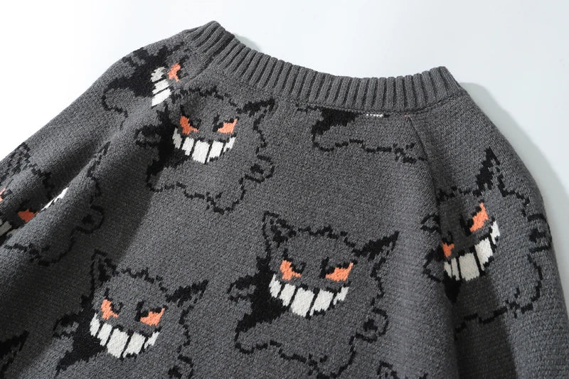 Men Gengar Streetwear Spandex Pullover O-neck Oversize  Casual Sweaters