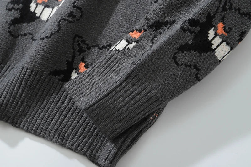 Men Gengar Streetwear Spandex Pullover O-neck Oversize  Casual Sweaters
