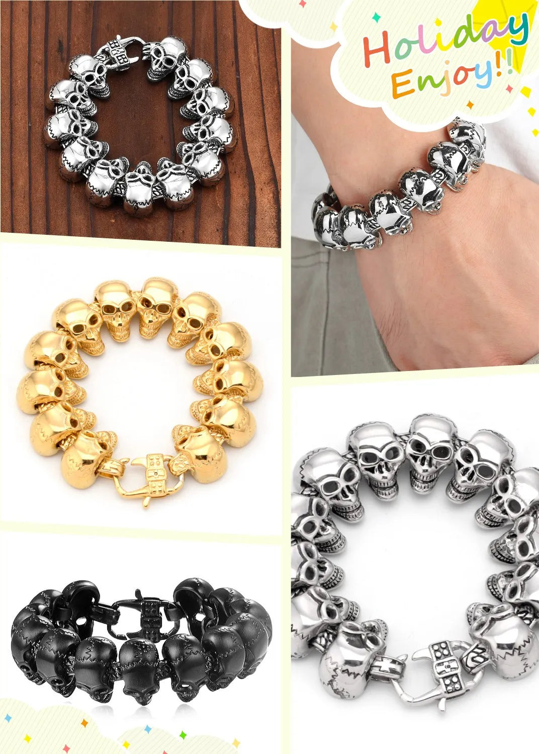 Punk Style12 Skulls Men's Stainless Steel Bracelet Jewelry