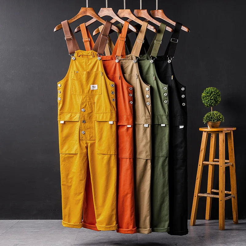 Men Solid Color Casual Jumpsuits Streetwear Suspenders Cargo Overalls