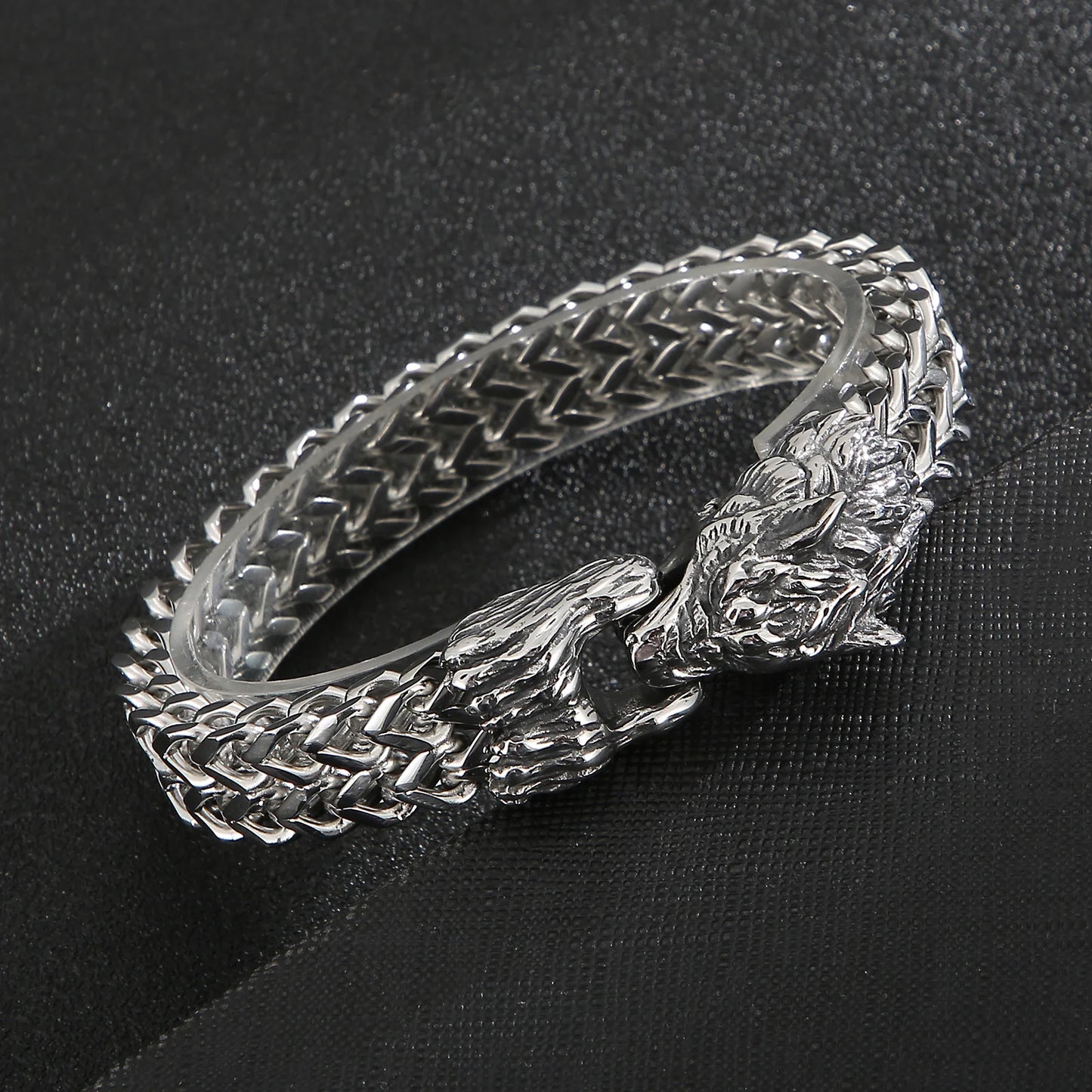 Wolf Head Punk Men Bracelet Viking Retro Stainless Steel Chain Bangle Jewelry