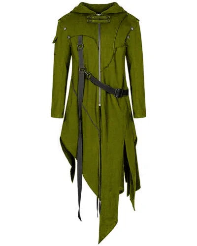 Men Gothic Trench Coat Hooded Cloak Men's Irregular Design Street Vintage Jackets
