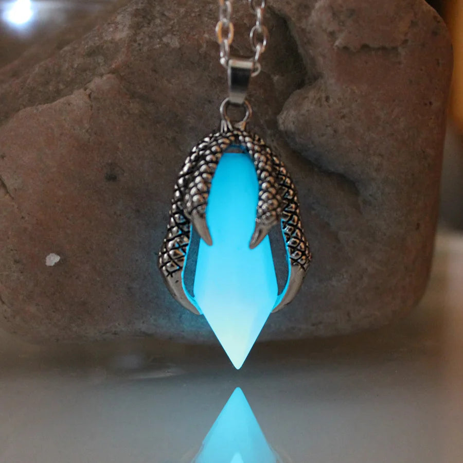 Stainless steel dragon talons Luminous Obsidian Pendants GLOW in the DARK necklaces