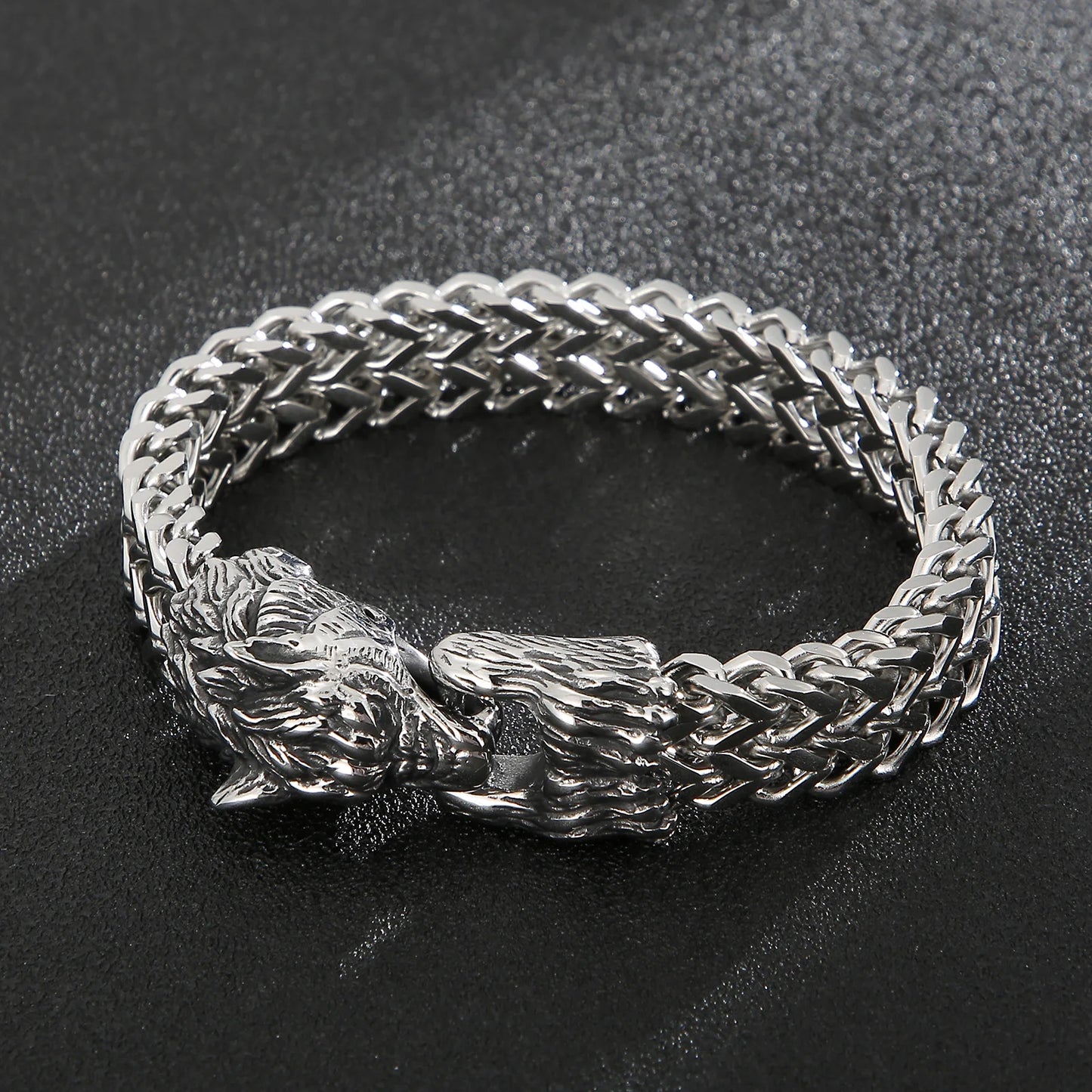 Wolf Head Punk Men Bracelet Viking Retro Stainless Steel Chain Bangle Jewelry