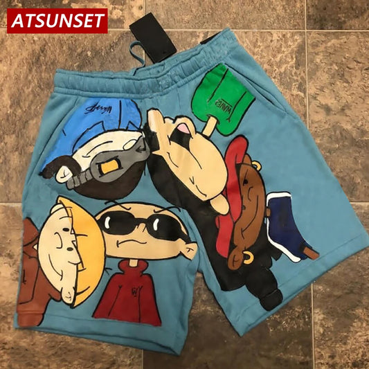 Men's Summer Casual Cartoon Print Solid Cotton Shorts Hawaii Bottoms