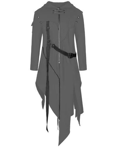 Men Gothic Trench Coat Hooded Cloak Men's Irregular Design Street Vintage Jackets