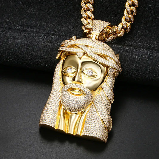 Big Gold Colour Jesus Copper Iced Out Cubic Zirconia Pendant For Men