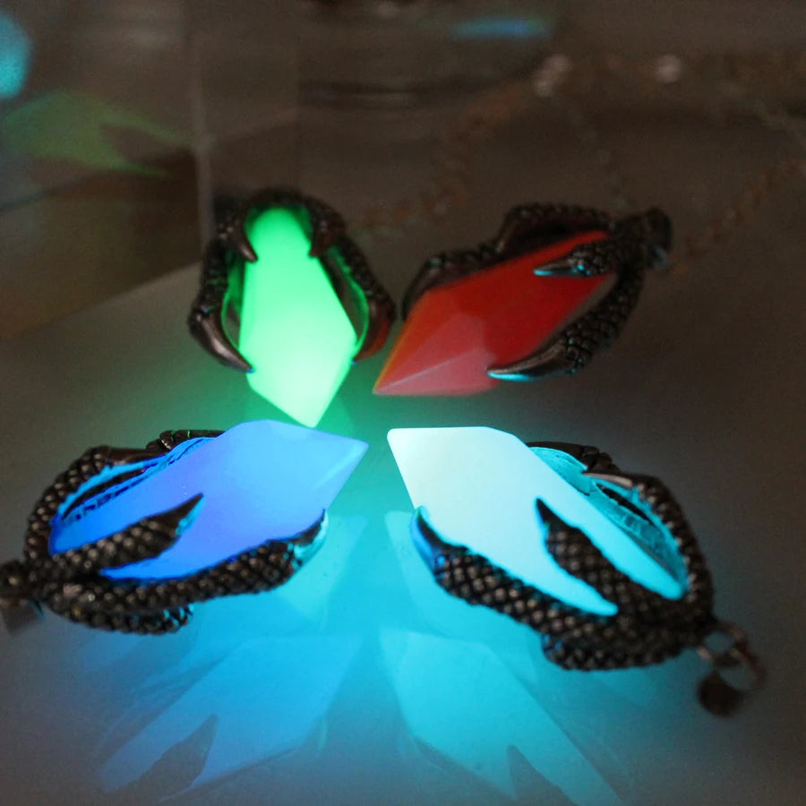 Stainless steel dragon talons Luminous Obsidian Pendants GLOW in the DARK necklaces