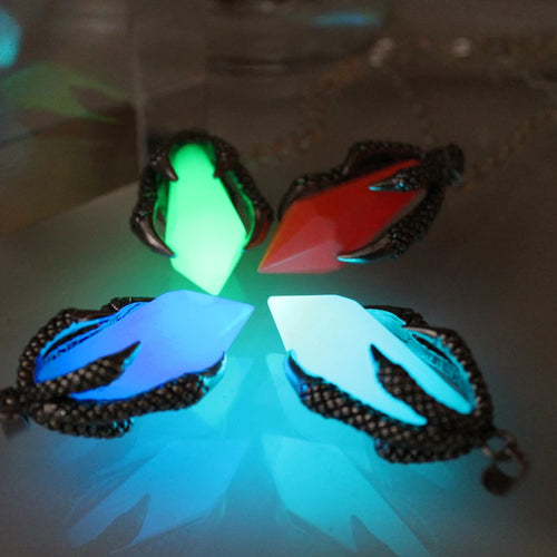 Stainless steel dragon talons Luminous Obsidian Pendants GLOW in the DARK necklaces