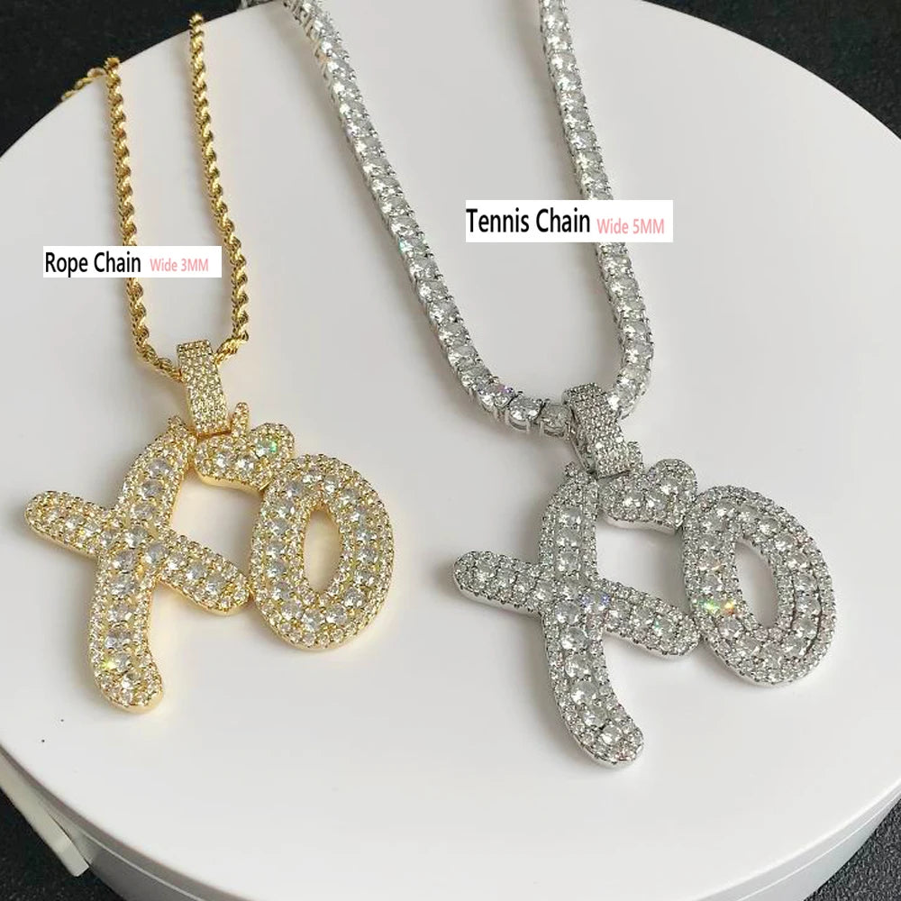 Iced Out Bling XO Pendant Necklace AAA Zircon Men Hip Hop Jewelry