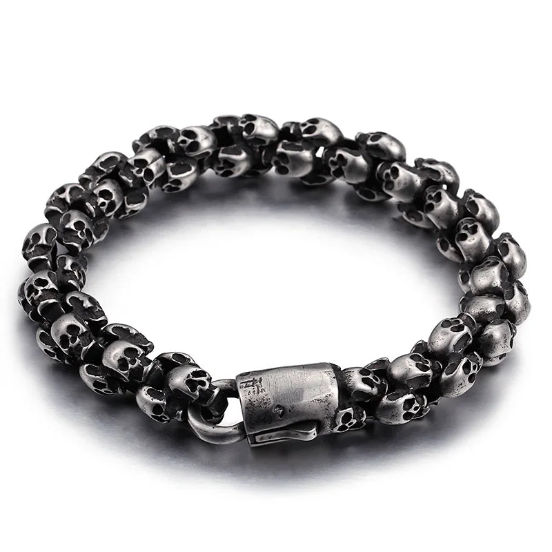 Punk Bracelets Men Stainless Steel Matte Skull Charm Gothic Jewelry