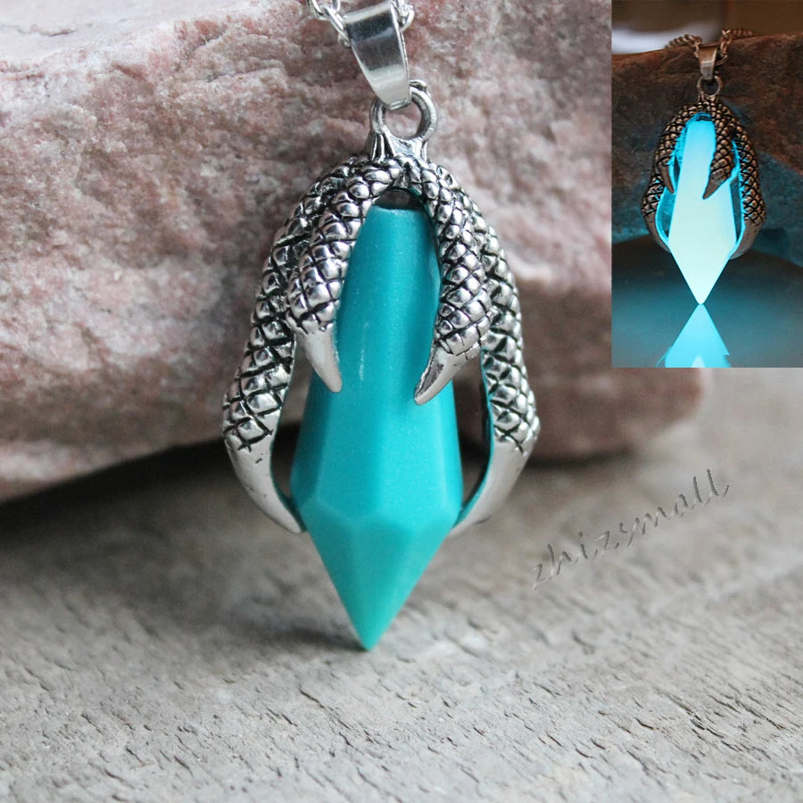 Stainless steel dragon talons Luminous Obsidian Pendants GLOW in the DARK necklaces