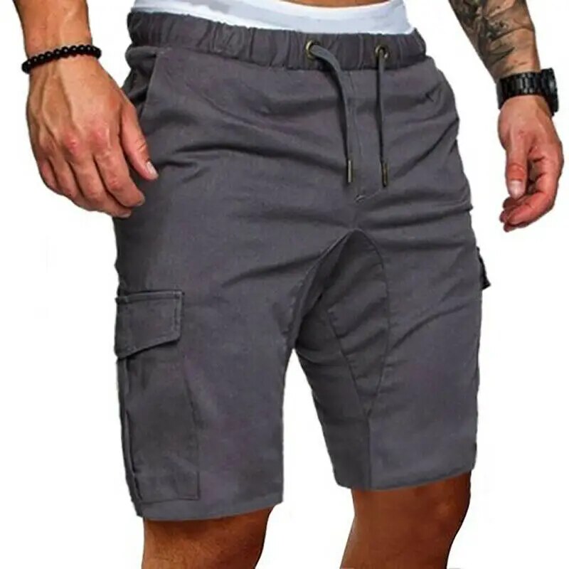 Casual Mens Cargo Drawstring Solid Jogging Shorts