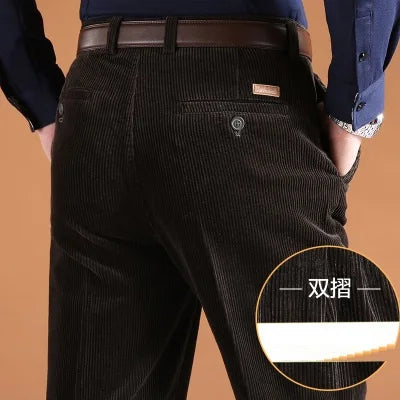 Corduroy Trousers Straight Thick Warm High Waist Men's Pants