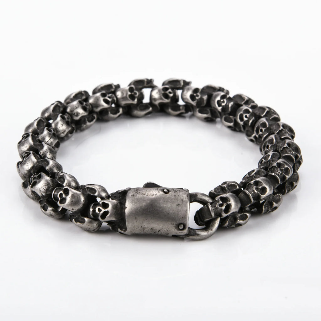 Punk Bracelets Men Stainless Steel Matte Skull Charm Gothic Jewelry