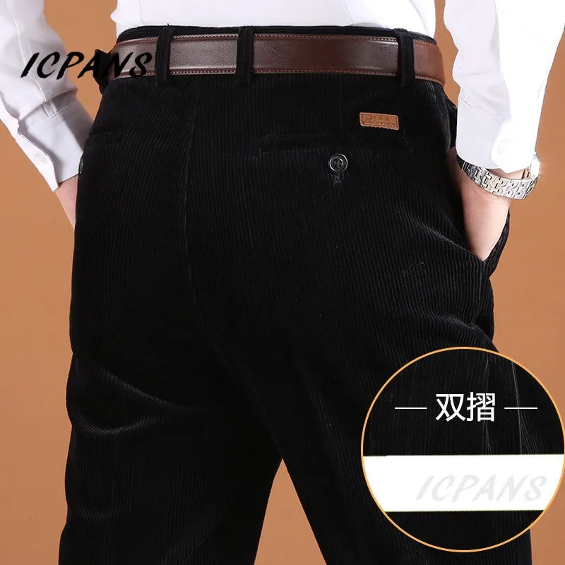 Corduroy Trousers Straight Thick Warm High Waist Men's Pants