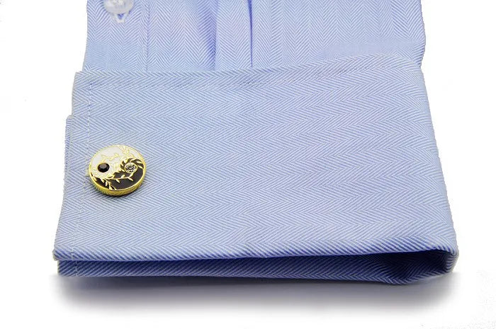 Tai Chi Plated Gold crystals Enamel High quality metal men's Cuff Links