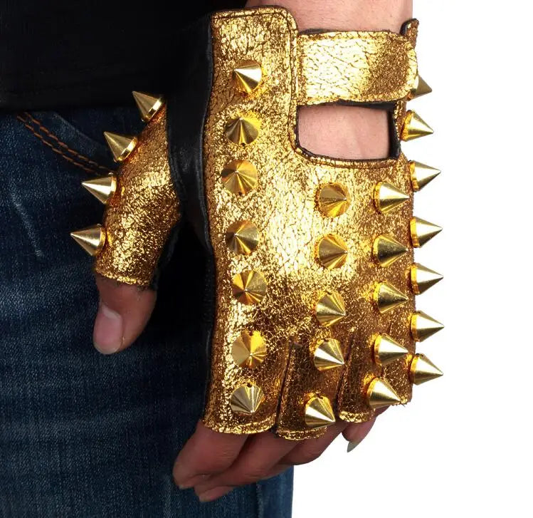Men's punk rivet faux leather Rock and roll jazz rivet glove