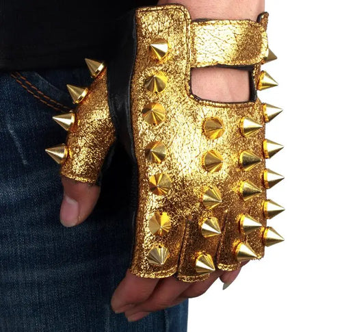 Men's punk rivet faux leather Rock and roll jazz rivet glove
