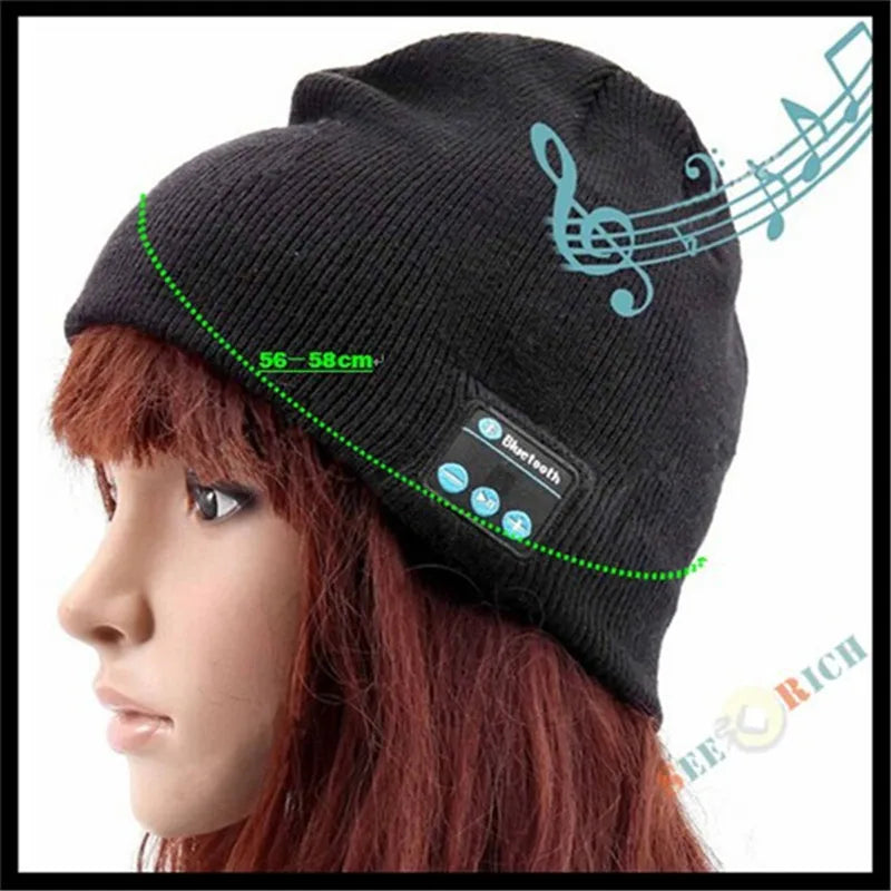 Wireless Bluetooth-compatible Beanie Knit Headset Hands-free Speaker Mic Music Smart Cap