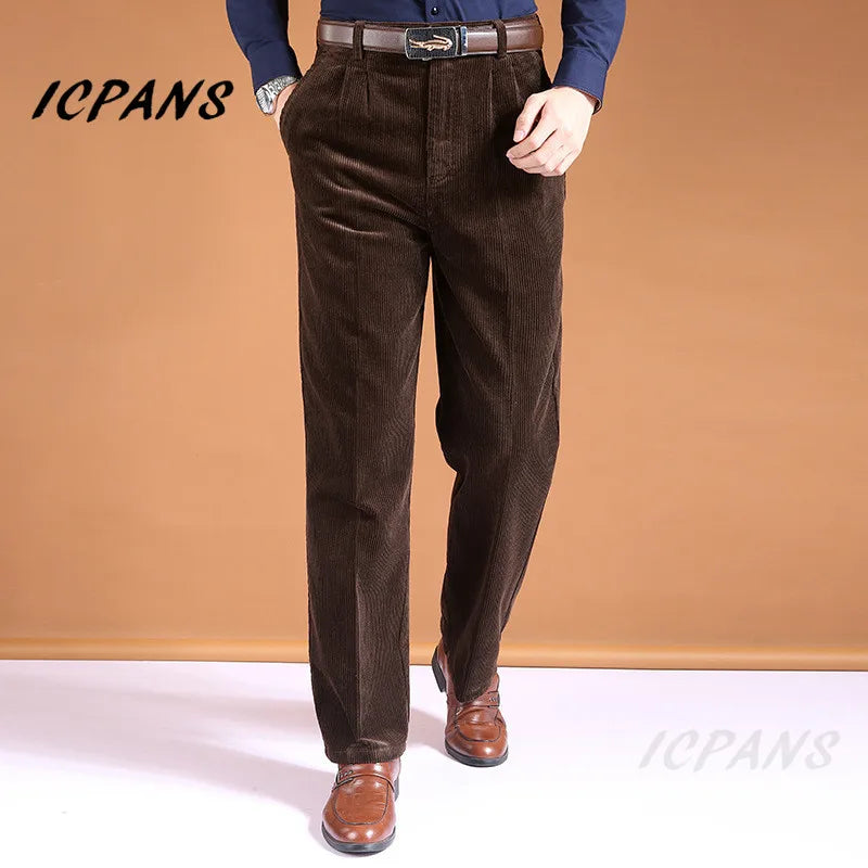 Corduroy Trousers Straight Thick Warm High Waist Men's Pants