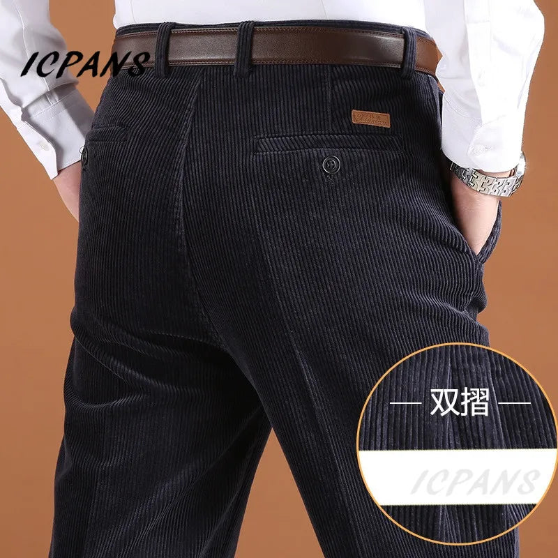 Corduroy Trousers Straight Thick Warm High Waist Men's Pants