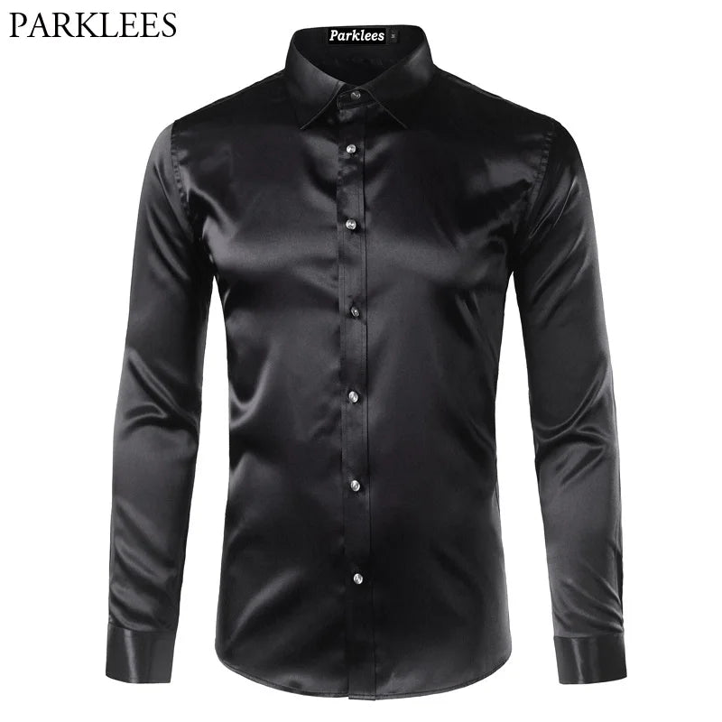 High Quality Silk Shirt Long Sleeve Slim Fit Men's Dress Shirts