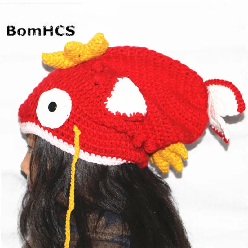 Color Goldfish Carp Beanie Handmade Knitted Winter Thick Cap