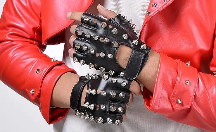 Men's punk rivet faux leather Rock and roll jazz rivet glove